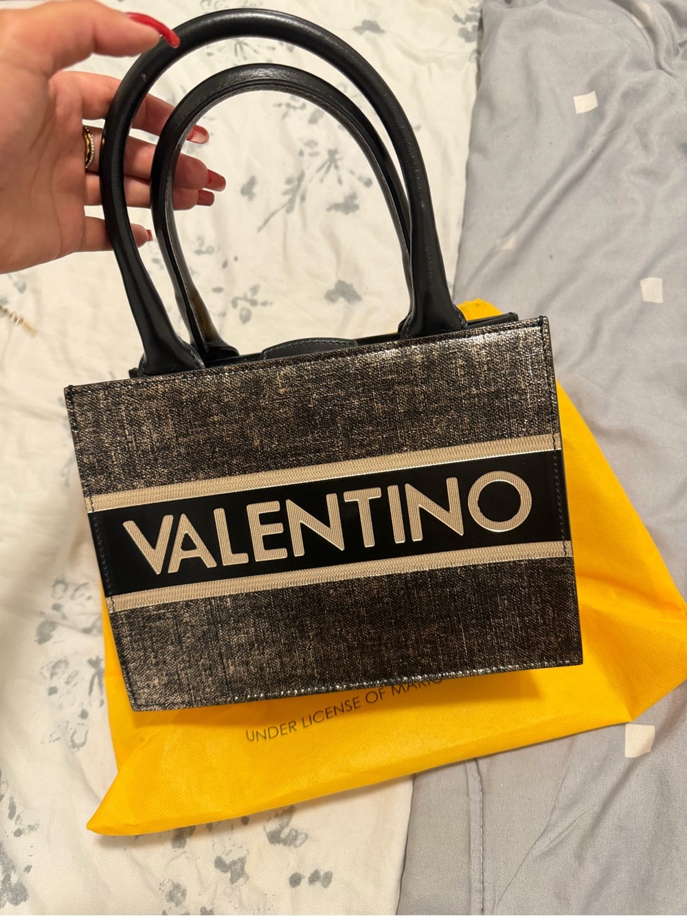 Valentino Black and Cream Logo Mini Tote